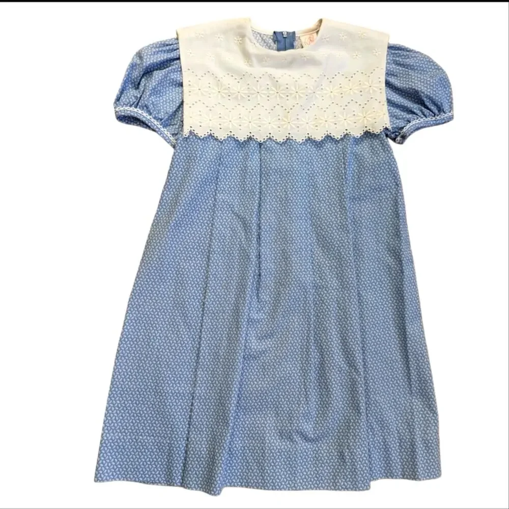 Vintage Ceil Ainsworth 100% Cotton White Bib Eyelet Lace Floral Dress